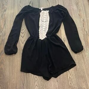 Miami Womens Romper Long Sleeves Off The Shoulder Crochet Design Black Size S